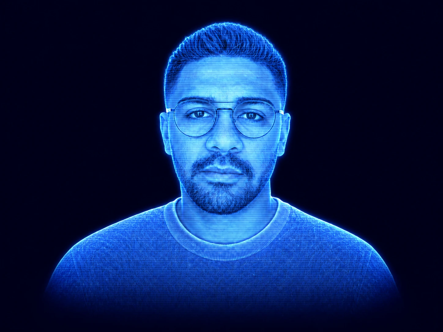 John's blue holographic portrait