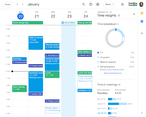 Google Calendar example screen