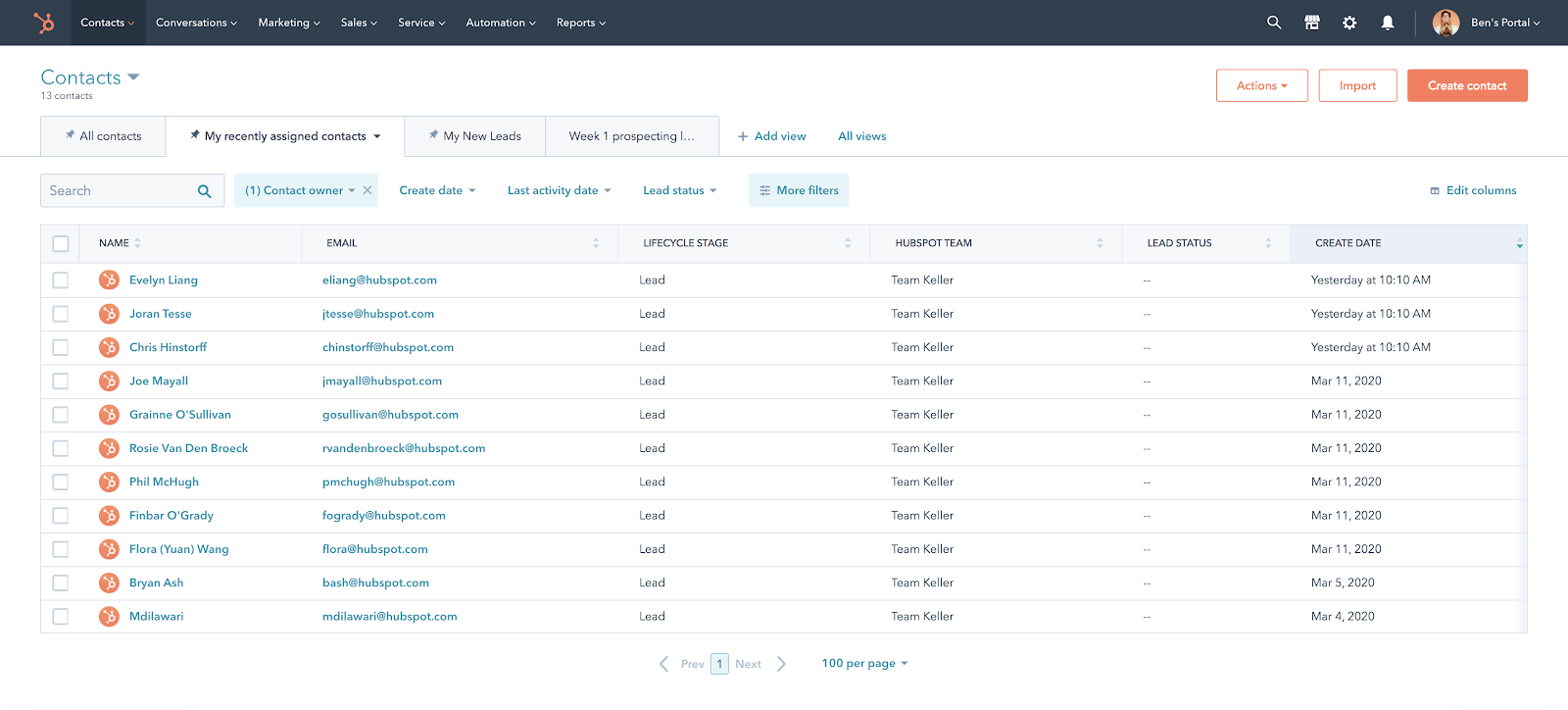HubSpot CRM example screen