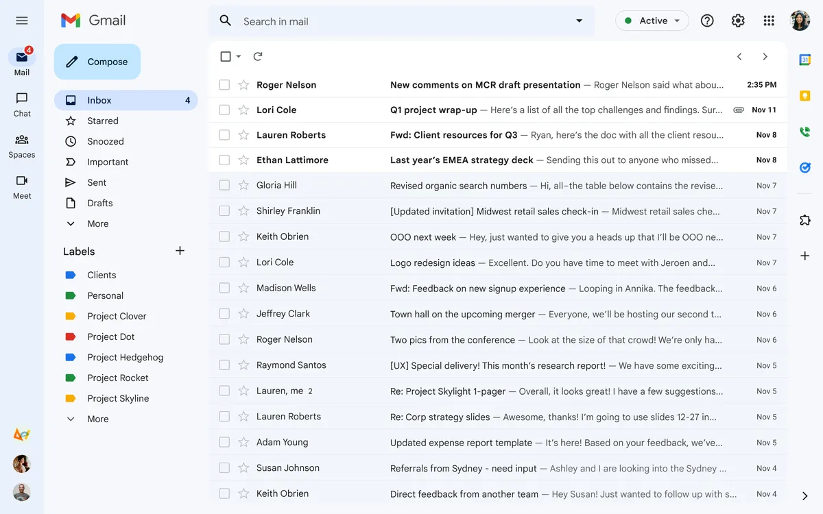 Gmail example screen
